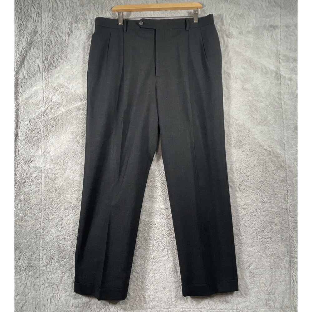 Vtg Corbin USA Made 36x30 Heathered Blk 100% Wool Pleated Cuffed Men Dress Pants
